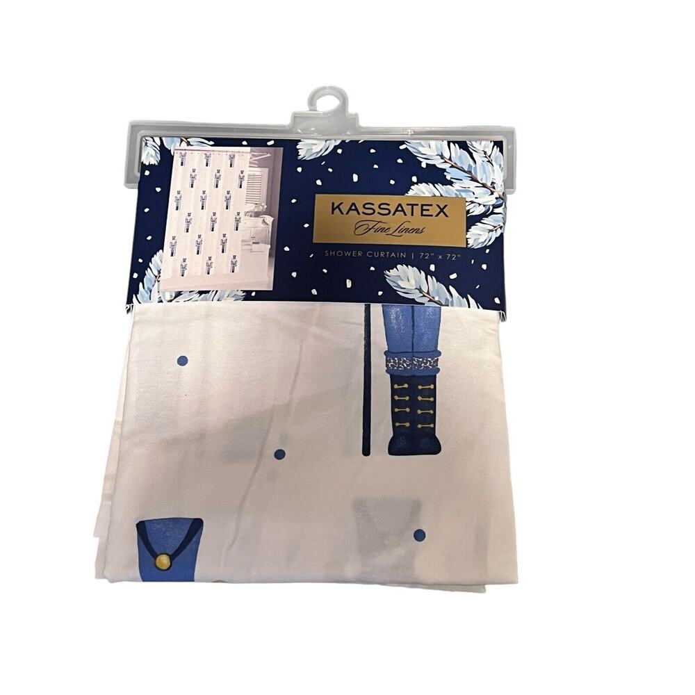 Kassatex 100% Cotton Shower Curtain Holiday Blue And White Nutcrackers - NEW